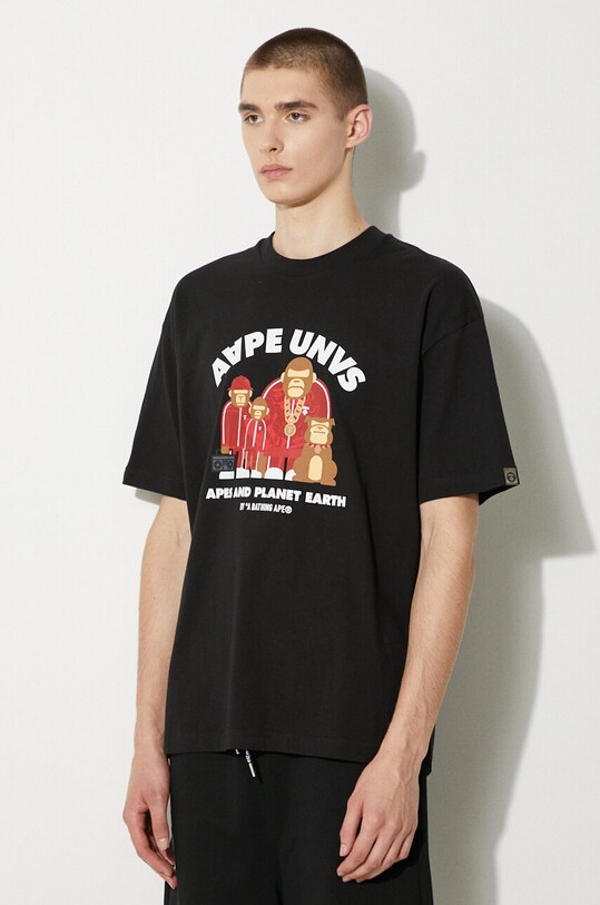 Bavlnené tričko AAPE Theme Tee čierna AAPTEM1496XXM