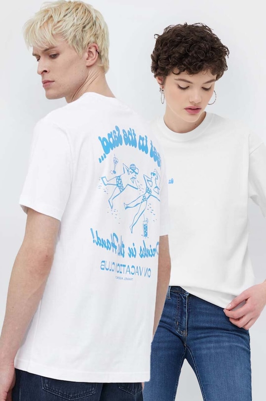 On Vacation tricou din bumbac Beach Day print alb OVC.T145