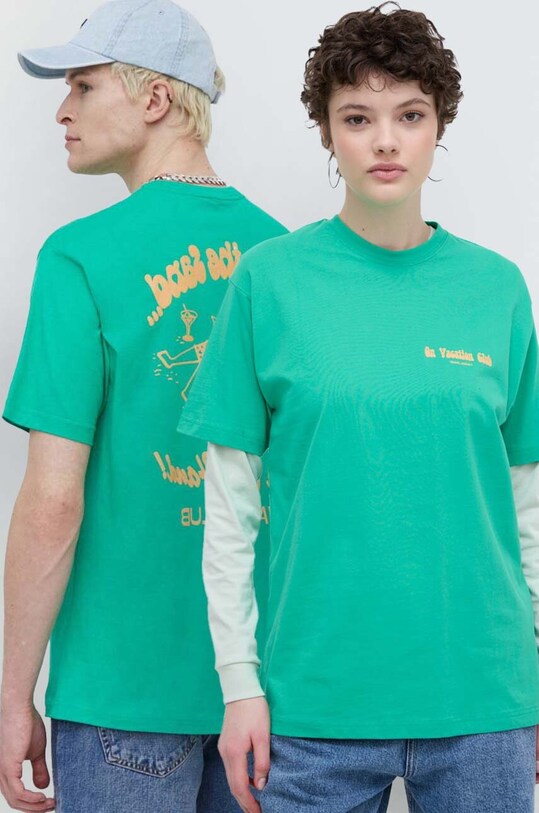 On Vacation tricou din bumbac Beach Day print verde OVC.T145