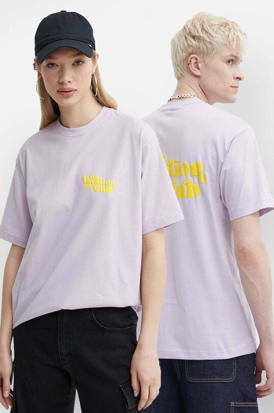 On Vacation t-shirt bawełniany Enjoy nadruk fioletowy OVC.T150