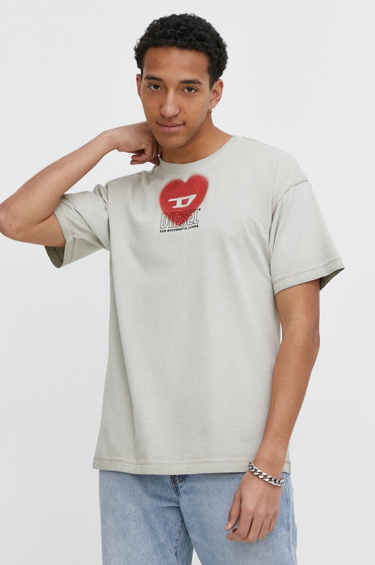 Diesel t-shirt bawełniany zielony A13395.0AMDA