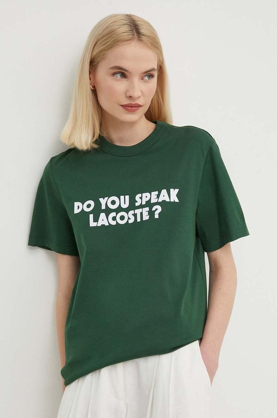 Lacoste t-shirt bawełniany nadruk zielony TH0134