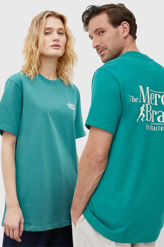 The Mercer Brand tricou din bumbac print verde MEAP241002