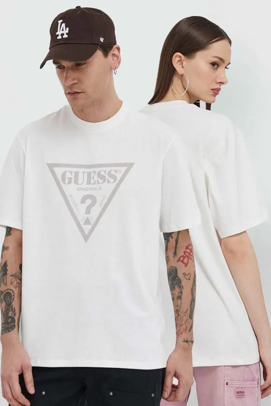 Bavlněné tričko Guess Originals kulatý béžová M3BI82K9XF1