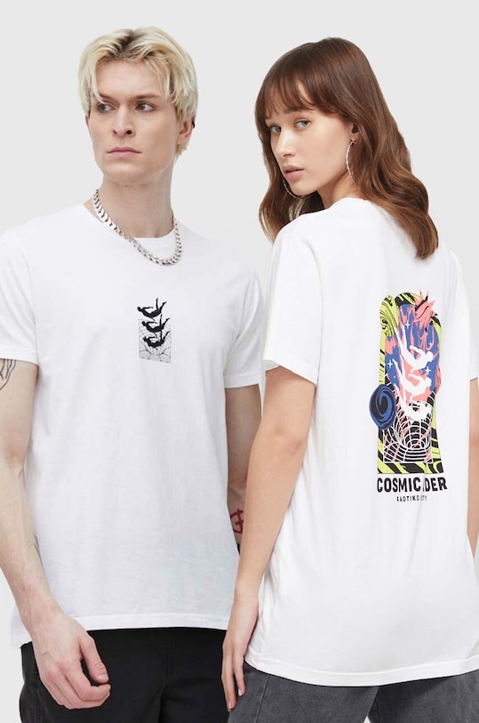 Bombažna kratka majica Kaotiko Potisk bela AO015.01.G002
