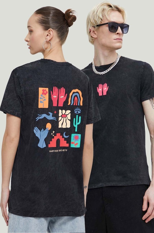 Bombažna kratka majica Kaotiko Potisk črna AO051.01.G002