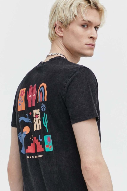 Bombažna kratka majica Kaotiko AO051.01.G002 črna SS24