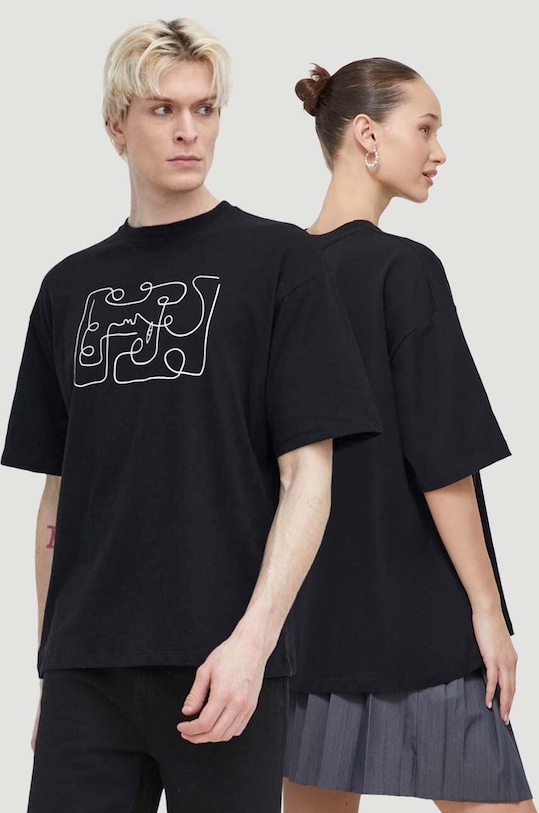 Bombažna kratka majica Kaotiko Okrogel črna AO077.01.G002