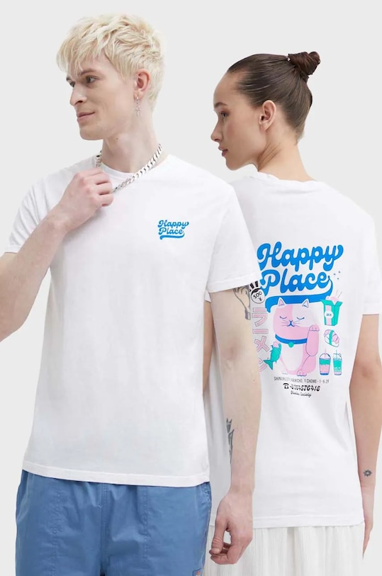 Bavlněné tričko Kaotiko potisk béžová AO001.01.H002