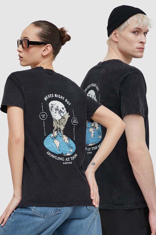 Kaotiko t-shirt bawełniany nadruk czarny AK025.01.G002