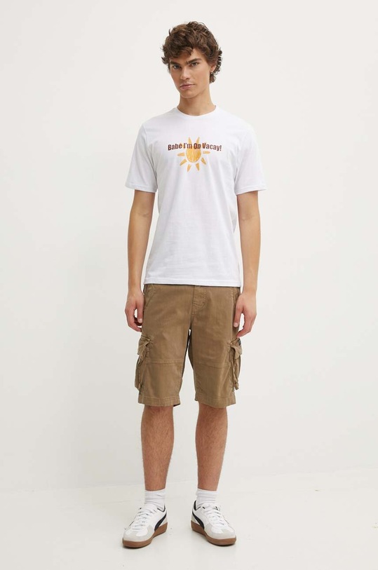 Drivemebikini tricou din bumbac On Vacay 2024.DRV.027.WHB alb SS24