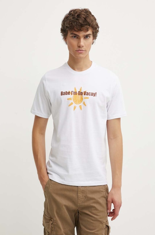 Drivemebikini tricou din bumbac On Vacay alb 2024.DRV.027.WHB