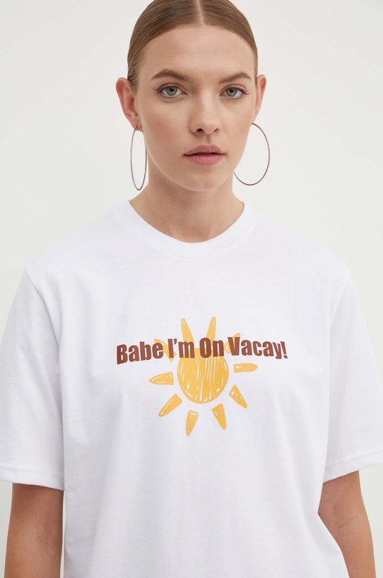 Drivemebikini tricou din bumbac On Vacay 2024.DRV.027.WHB