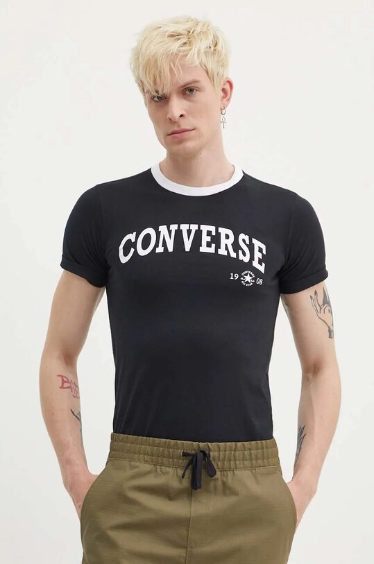 Bavlnené tričko Converse 10026365.A02 čierna SS24