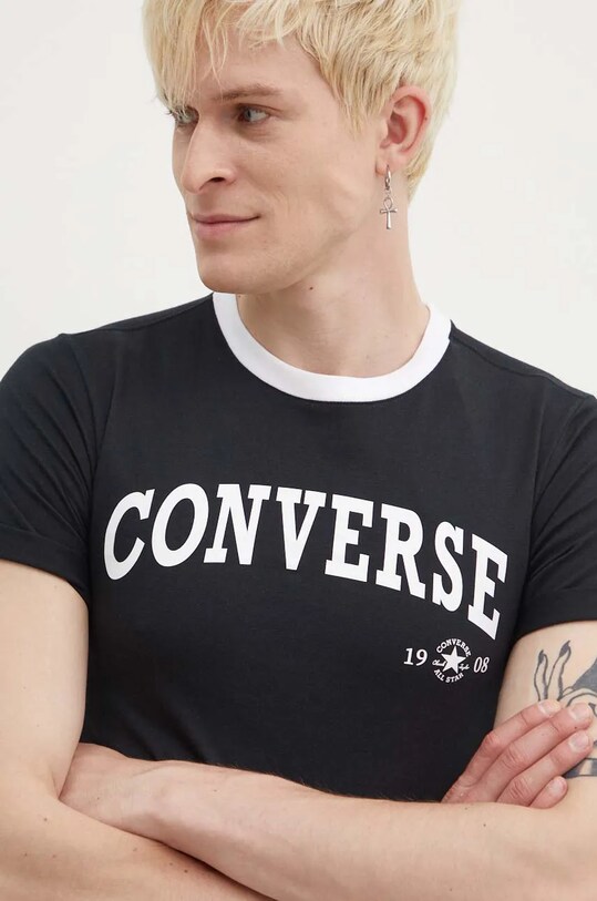 Bavlnené tričko Converse 10026365.A02 čierna