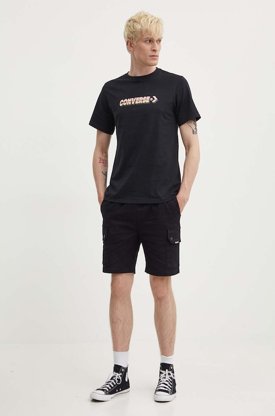 Βαμβακερό μπλουζάκι Converse μαύρο 10026416.A01