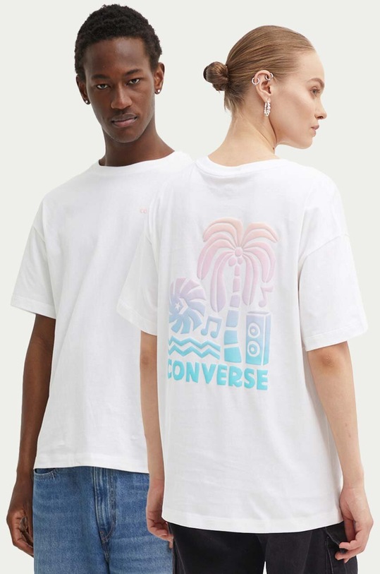 Βαμβακερό μπλουζάκι Converse στάμπα λευκό 10027149.A01