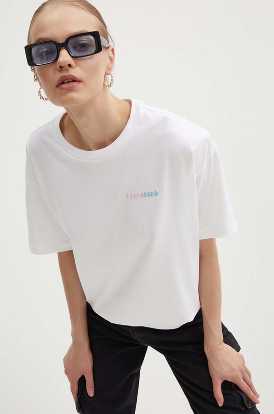 Ρούχα Βαμβακερό μπλουζάκι Converse 10027149.A01 λευκό