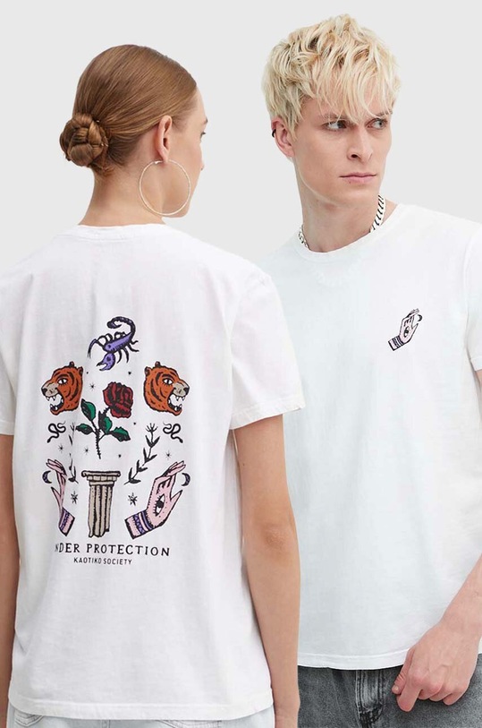 Bavlněné tričko Kaotiko potisk bílá AL108.01.G002