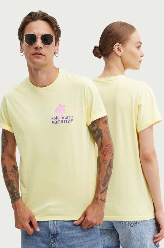 Drivemebikini tricou din bumbac Sole Mare Vacanze print galben 2024.DRV.010.LY