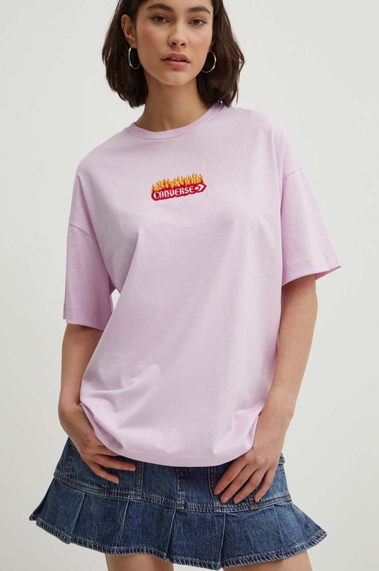 Bavlnené tričko Converse 10026466.A03 ružová