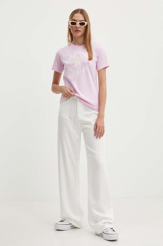 Converse tricou din bumbac 10026362.A03 roz SS24