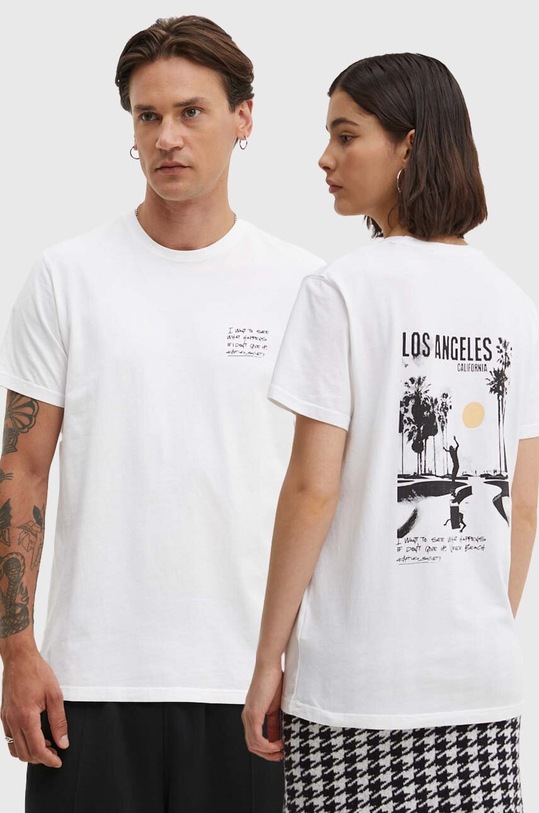 Bavlněné tričko Kaotiko potisk bílá AN018.01.G002