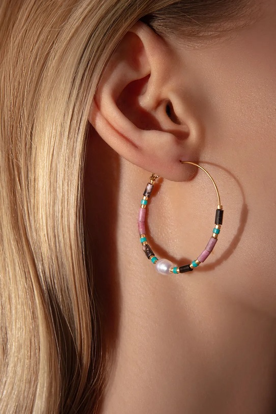 Pozlacené náušnice Lilou 252/35/KOL/PEB/PO růžová SS25