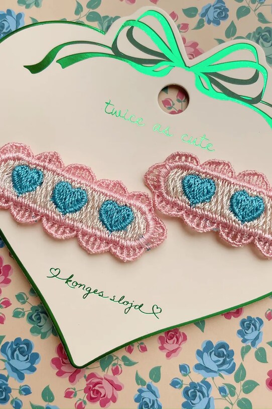 Дитячі шпильки для волосся Konges Sløjd 2 PACK HEART EMBROIDERY HAIR CLIP рожевий KS103217