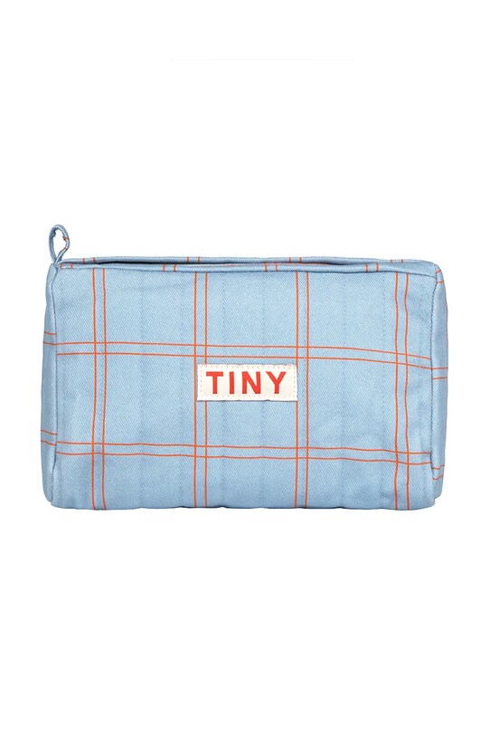 Tinycottons borsa da toilette CHECK POUCH blu SS25.382
