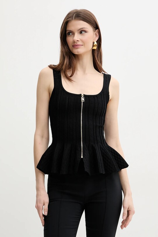 Elisabetta Franchi top apró mintás fekete MK49B51E2