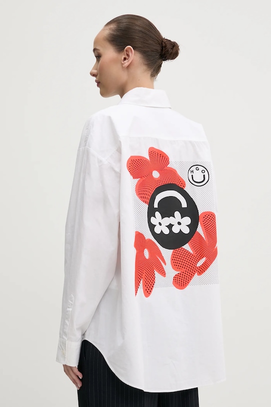 Hugo Blue camasa din bumbac lung alb 50533176