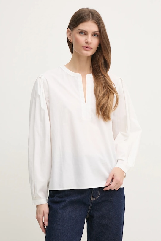 Bavlněná halenka Tommy Hilfiger hladký bílá WW0WW44059