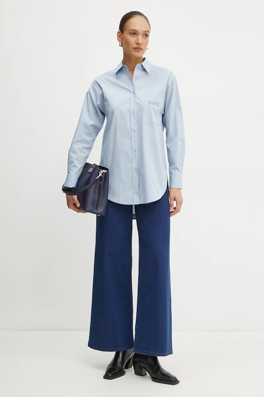 Bavlnená košeľa Boss Orange 50530981 modrá SS25