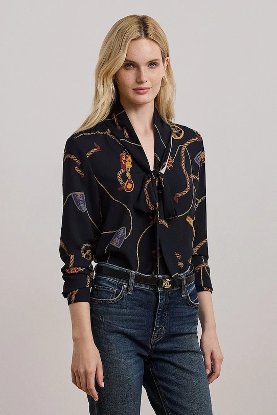 Блузка Lauren Ralph Lauren візерунок темно-синій 200957153