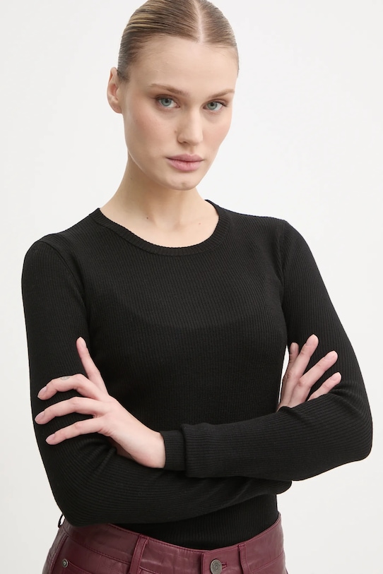 Day Birger et Mikkelsen gyapjú hosszúujjú Mariana sima fekete DAY65243602