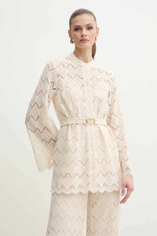 Bavlněná košile Twinset hladký béžová 251TP2406