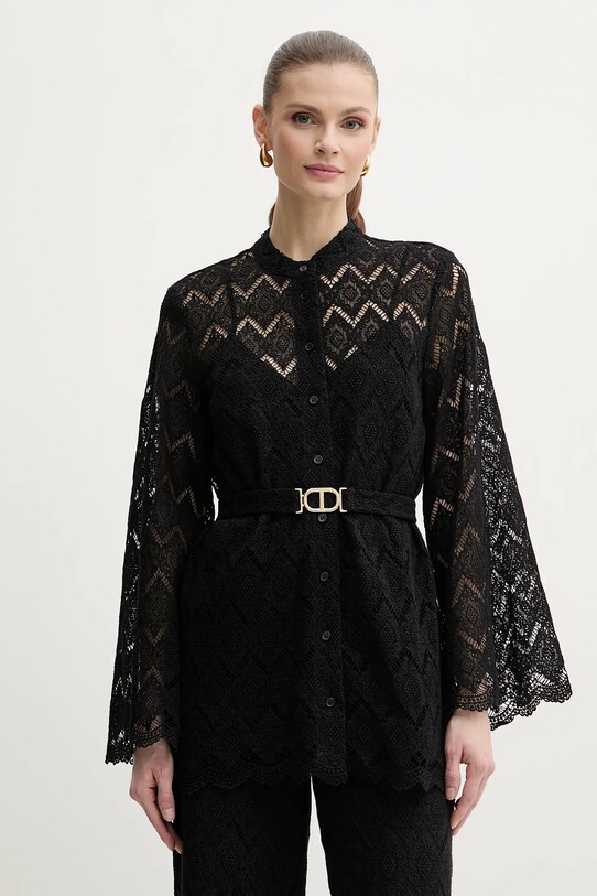 Twinset camasa din bumbac lung negru 251TP2406