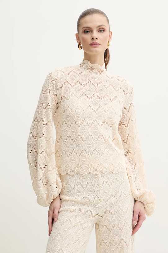 Bavlnená blúzka Twinset jednofarebný béžová 251TP2404