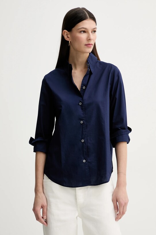 Bavlněná košile Marc O'Polo hladký námořnická modř 502092142331