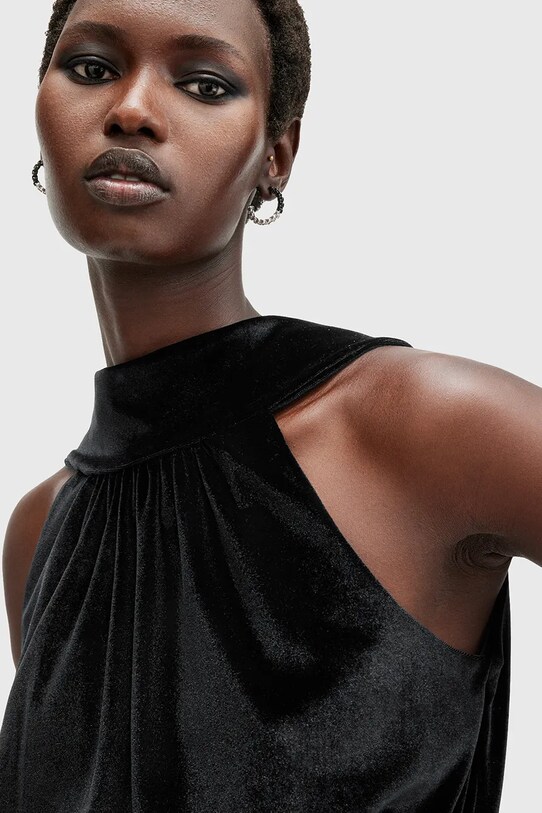 Zamatová blúzka AllSaints BELLATRIX W119PB čierna SS25