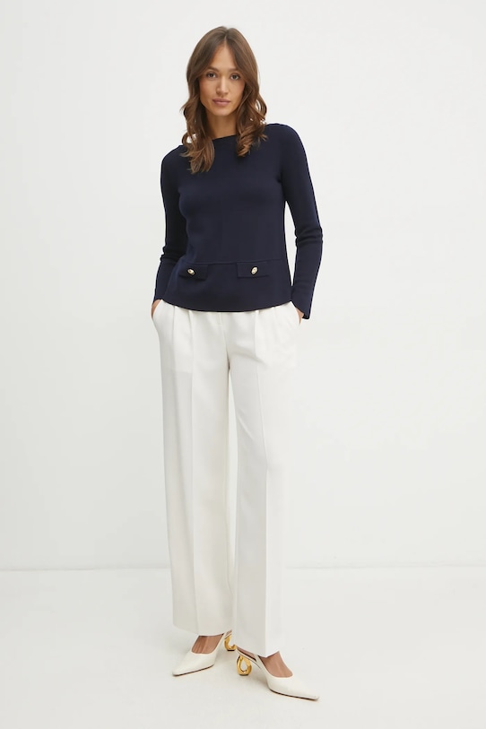 Luisa Spagnoli sweter wełniany 58599 granatowy SS25