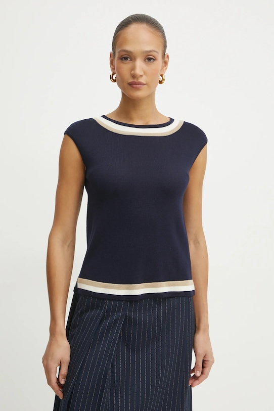 Luisa Spagnoli pulover de lână subtiri bleumarin 58634