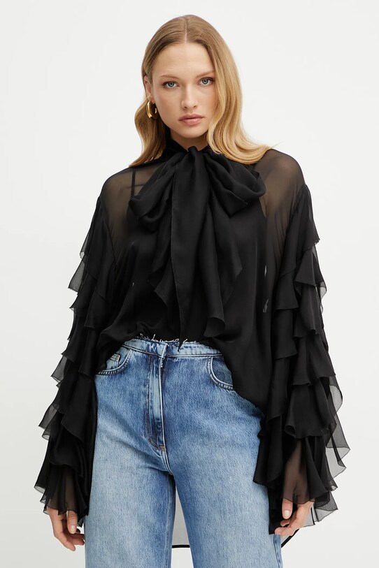 Luisa Spagnoli bluzka jedwabna casual czarny 542199