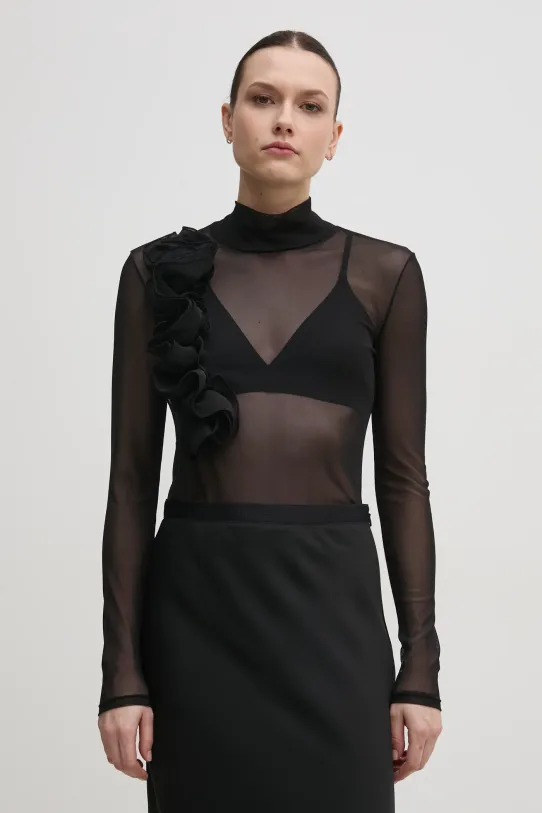 Tričko s dlhým rukávom Sisley nášivka čierna 3HC7L106Y