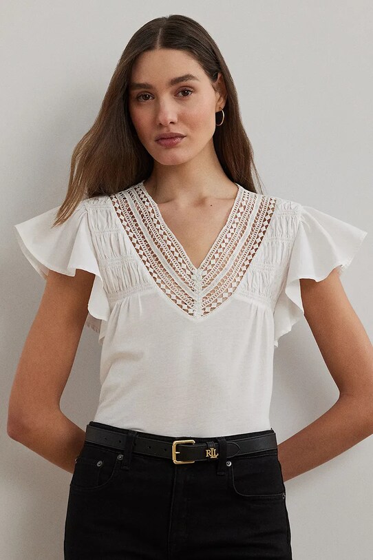 Blúzka Lauren Ralph Lauren jednofarebný biela 200963917