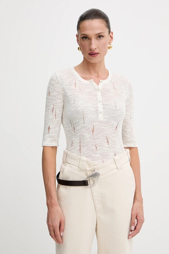 Pinko t-shirt z elastanem beżowy 105142.A2LP