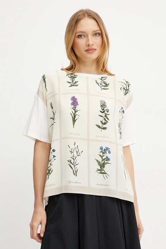 Weekend Max Mara tricou din amestec de mătase flori bej 2515941082600