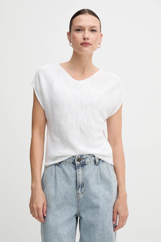 United Colors of Benetton maglione con aggiunta di lino scollo a V bianco 125GD402P