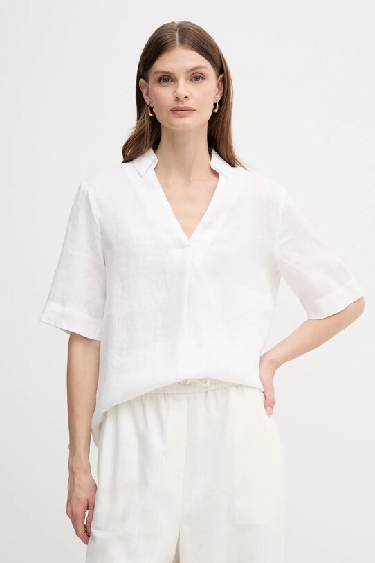 United Colors of Benetton bluzka lniana casual biały 5BMLDQ0B6